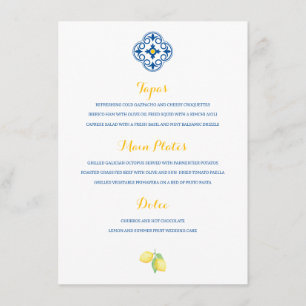 Menu Carrelage méditerranéen Aquarelle Mariage citron