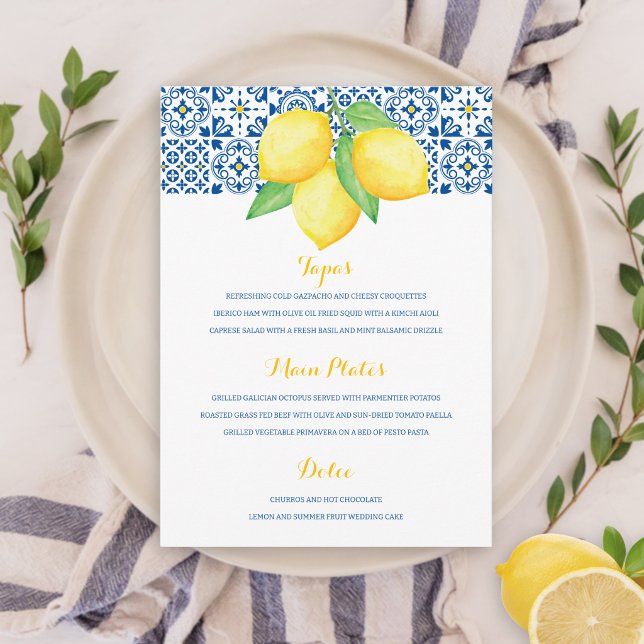 Menu Carrelage Méditerranéen Aquarelle Mariage Citron (Créateur téléchargé)