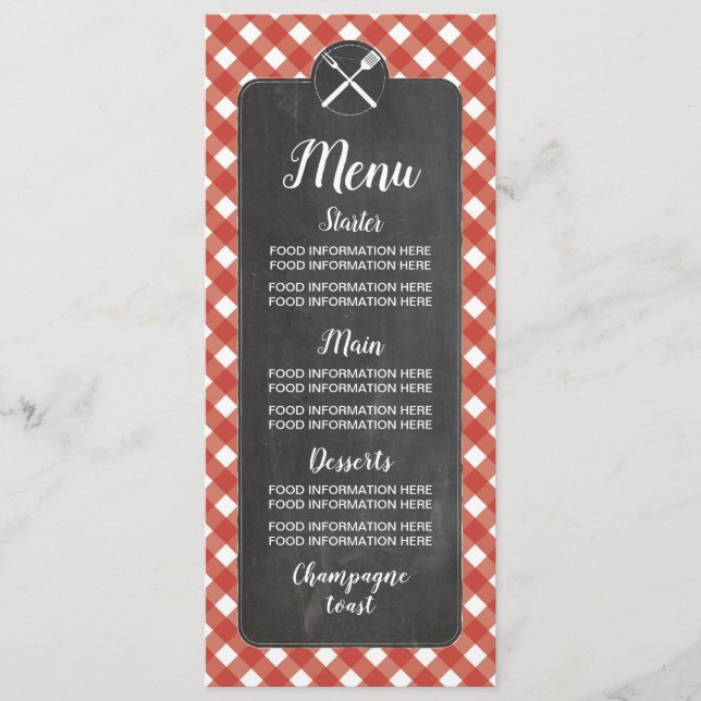 Menu Cartes de Mariage Rouge En vichy Chalk BBQ (Devant)