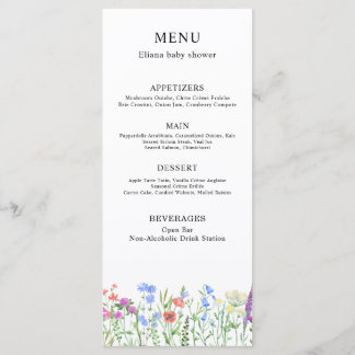 Menu Célébration de Baby Shower Fleur Sauvage Multicolo