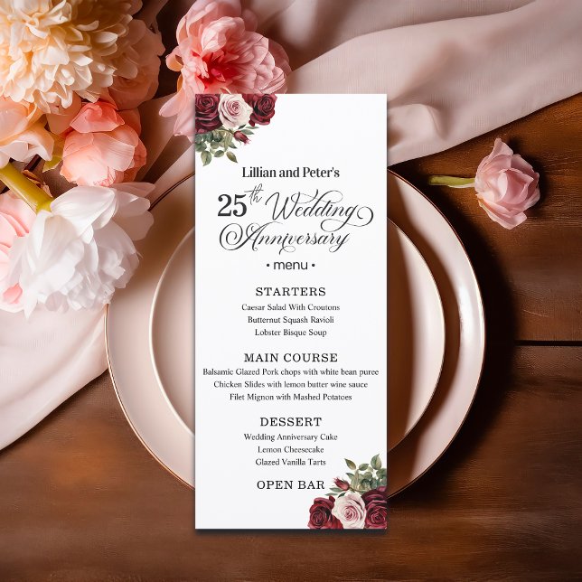 Menu Célébration de mariage de 25 ans avec des fleurs é (Créateur téléchargé)