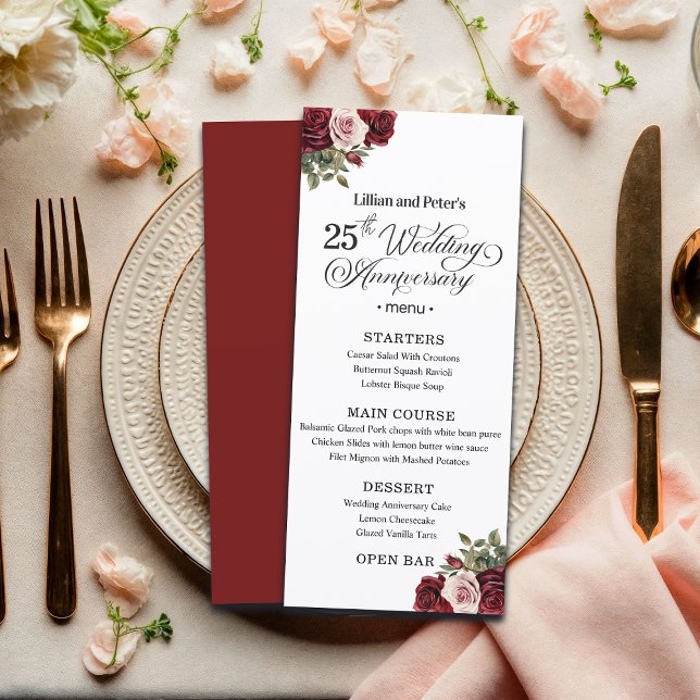 Menu Célébration de mariage de 25 ans avec des fleurs é (Créateur téléchargé)