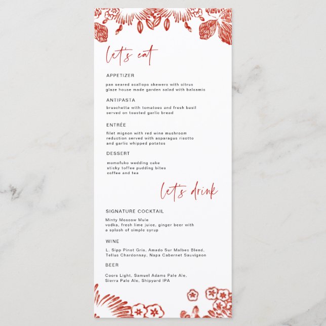 Menu Céramique Portugal Fleur Rouge | Mariage (Devant)