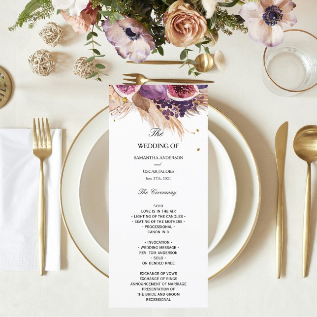 Menu Cérémonie de mariage Élégantes herbes de la Pampa  (Créateur téléchargé)