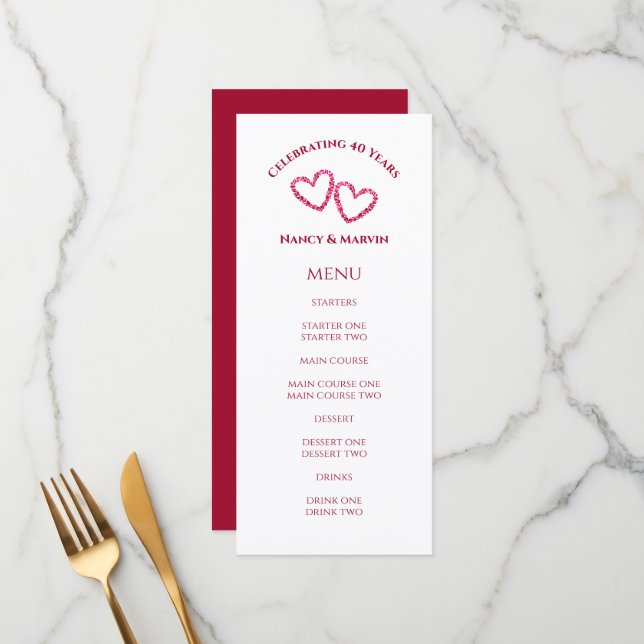 Menu Cérémonie élégante sur mesure pour les 40 ans de m (Devant/Arrière en situation)