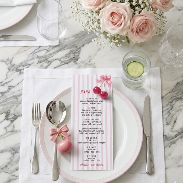 Menu Cerise sur le dessus Retro rouge rose Noeud Bébé F (Créateur téléchargé)