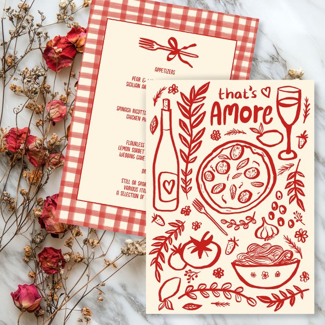 Menu C'est Amore Fantaisiste Nourriture Boisson Italien (That's Amore Whimsical CUSTOM Italian Food Drink Menu Wedding Dinner Party Shower
)