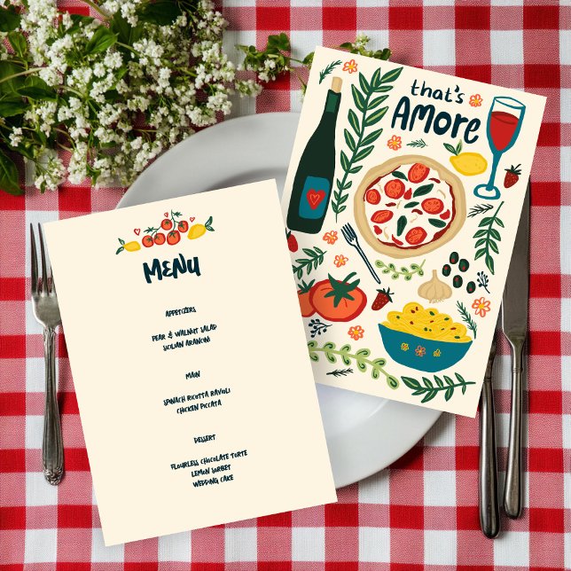 Menu C'est Amore Italien Food Love Whimsical CUSTOM (That's Amore Italian Food Love Whimsical CUSTOM MENU Wedding Engagement Anniversary Menu
)