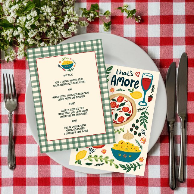 Menu C'est l'amour de la nourriture italienne Amore Fan (That's Amore Italian Food Love Whimsical CUSTOM Plaid Hand-drawn Menu
)