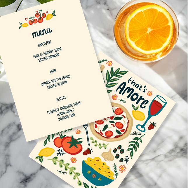 Menu C'est l'amour de la nourriture italienne Amore Fan (That's Amore Italian Food Love Whimsical CUSTOM Menu Wedding Dinner Party Shower
)