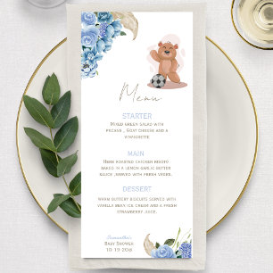 Menu C'est un garçon ours mignon baby shower bleu