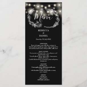 Menu Chaîne Éclairant Floral Noir Et Blanc Mariage