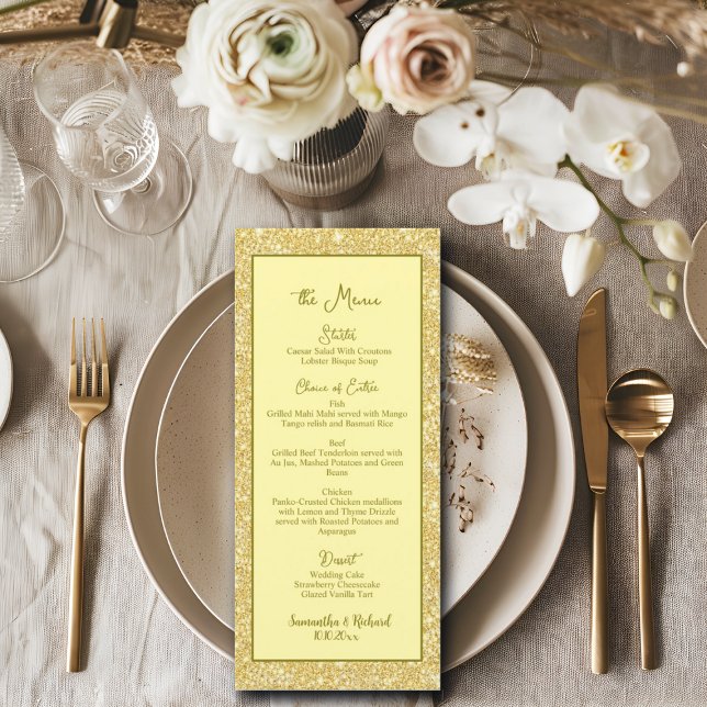 Menu Champagne Beige Gold Parties scintillant 4x9" Mari (Créateur téléchargé)