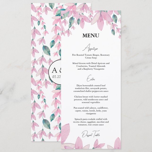 Menu Charmant Fleurs de Glycine Rose (Devant / Derrière)
