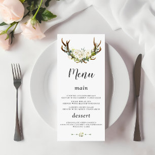 Menu Charme Blanc Fleurs crème Antlers Mariage