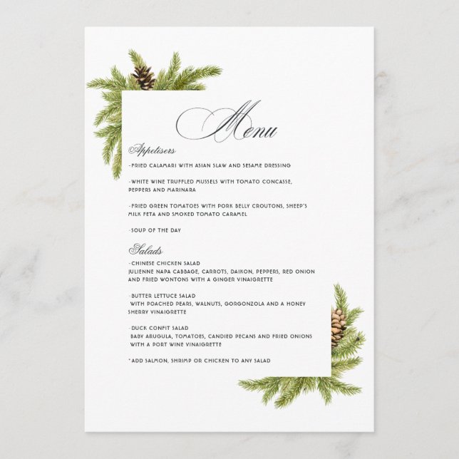 Menu Charme de mariage de Noël Elégant aux Pins d'Hiver (Devant)
