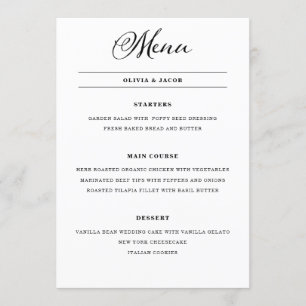 Menu Charme mariage   Calligraphie noir et blanc
