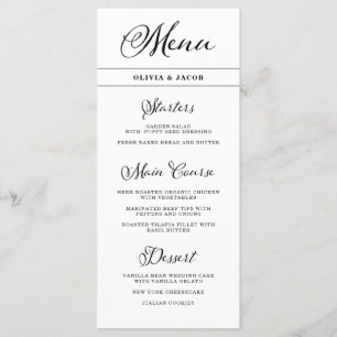 Menu Charme mariage   Calligraphie noir et blanc