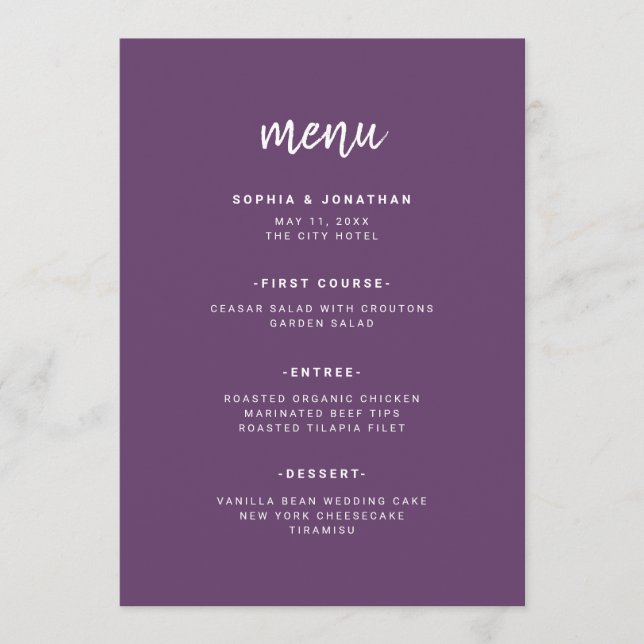 Menu Châssis minimaliste moderne | MARIAGE (Devant)