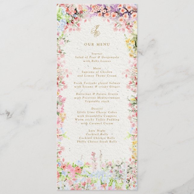 Menu château français floral mariage de printemps (Devant)