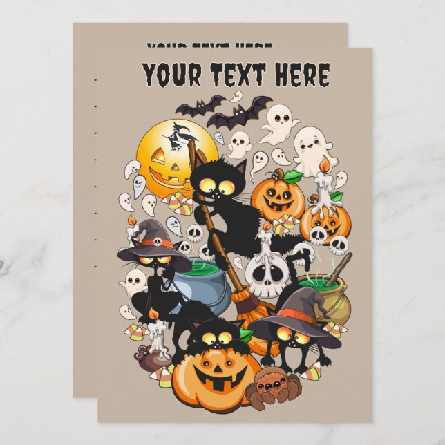 Menu Chats drôles de Halloween Fête (Devant / Derrière)