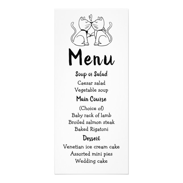 Menu Chats Noir Blanc Mariage Party Kitty Moderne (Devant)