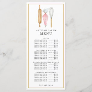 Menu Chef Pâtissier Aquarelle Ustensiles de Cuisine