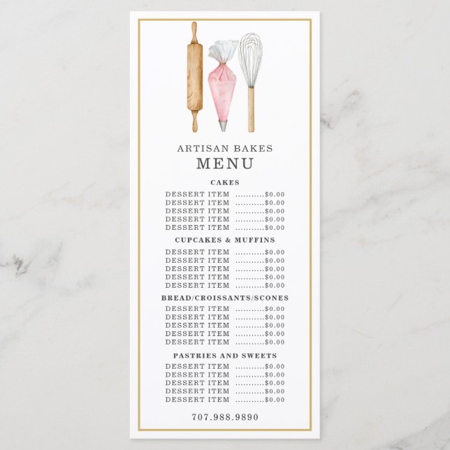 Menu Chef Pâtissier Aquarelle Ustensiles de Cuisine Men (Devant)