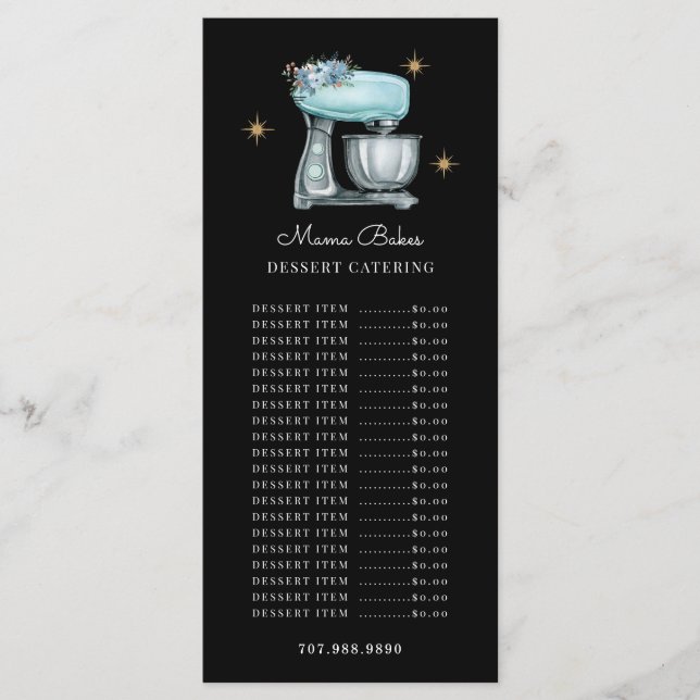 Menu Chef Pâtissier Aquarelle Ustensiles de Cuisine Noi (Devant)