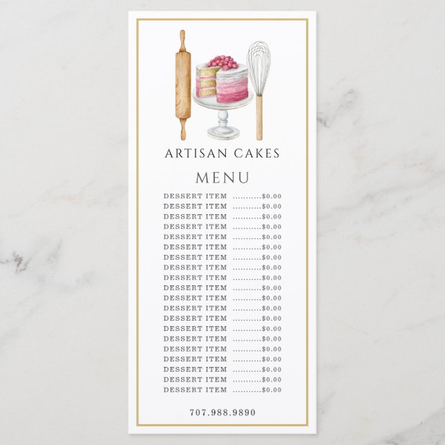 Menu Chef Pâtissier Ustensiles de Cuisine Aquarelle  (Devant)