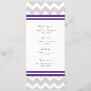 Menu Chevron gris pourpre de mariage