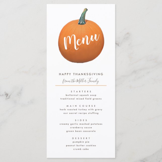Menu Chic de Thanksgiving Citrouille Peinte Automne (Devant)