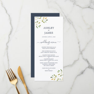Menu Chic Eucalyptus Foliage bleu foncé Mariage blanc