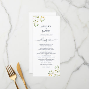 Menu Chic Eucalyptus Foliage Bleu foncé Mariage Script