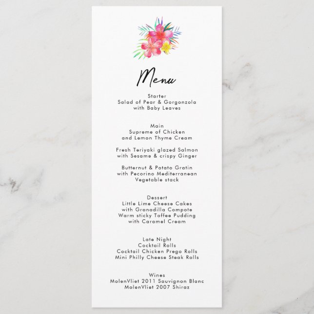 Menu Chic Floral Tropical Garden Wedding Menu (Devant)
