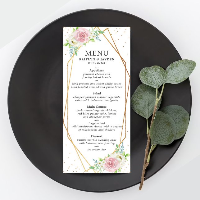 Menu Chic Géométrique Mariage floral à huile d'or (Créateur téléchargé)