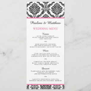 Menu chic Mariage damassé noir et blanc