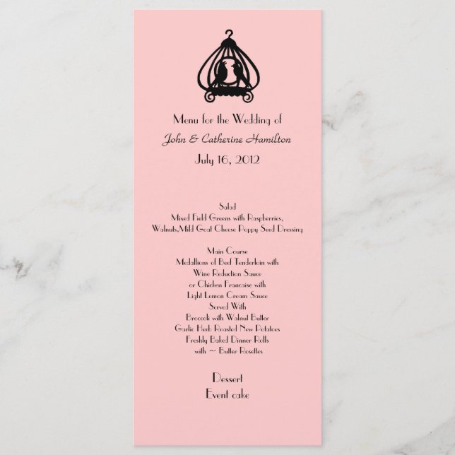 Menu Chic Mariage rose et noir (Devant)