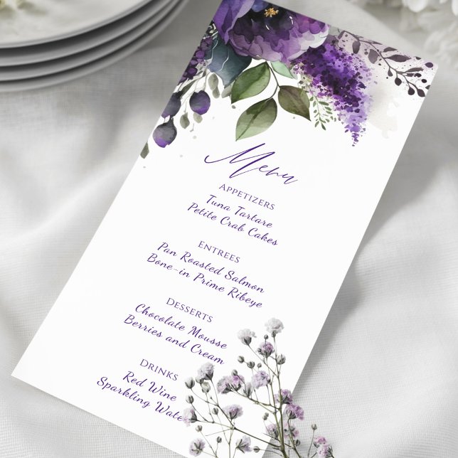 Menu Chic Moderne Aquarelle Élégant Mariage Floral (Chic Modern Watercolor Elegant Floral Wedding Menu)