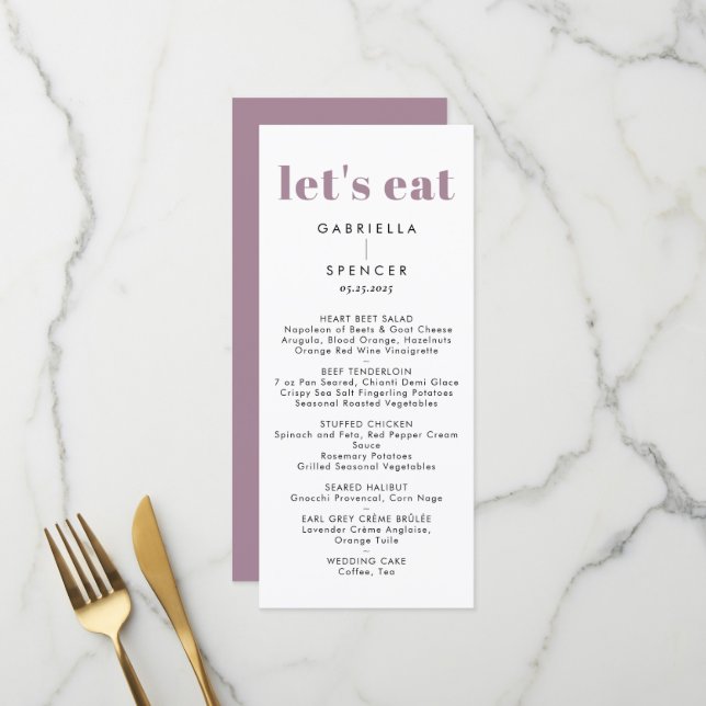Menu Chic moderne Dusty violet Mariage Monogramme (Devant/Arrière en situation)
