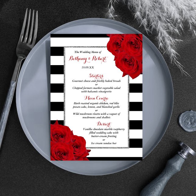 Menu Chic Moderne Luxe Mariage Collection - Roses rouge (Créateur téléchargé)