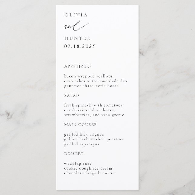 Menu Chic moderne Mariage noir & blanc (Devant)