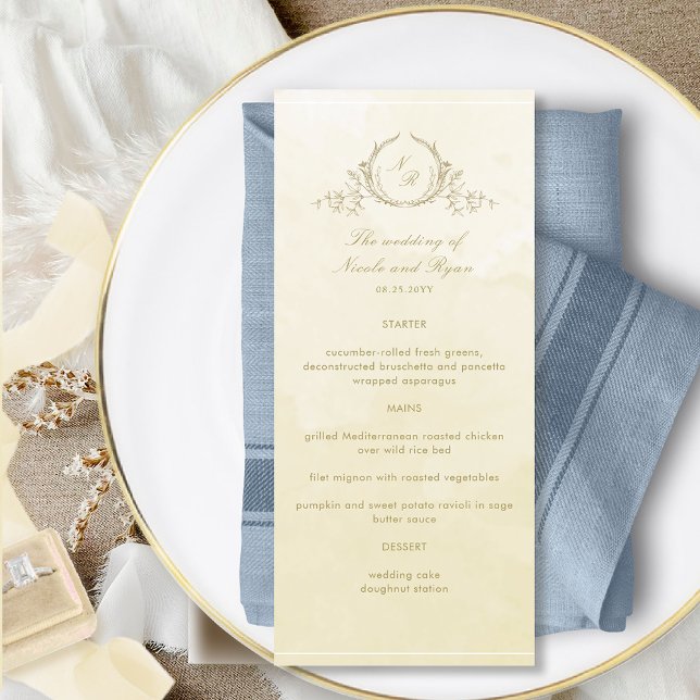 Menu Chic Monogramme Mariage Champagne Crème Aquarelle (Créateur téléchargé)