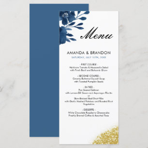 Menu Chic Navy Watercolor Flowers Mariage Parties scint