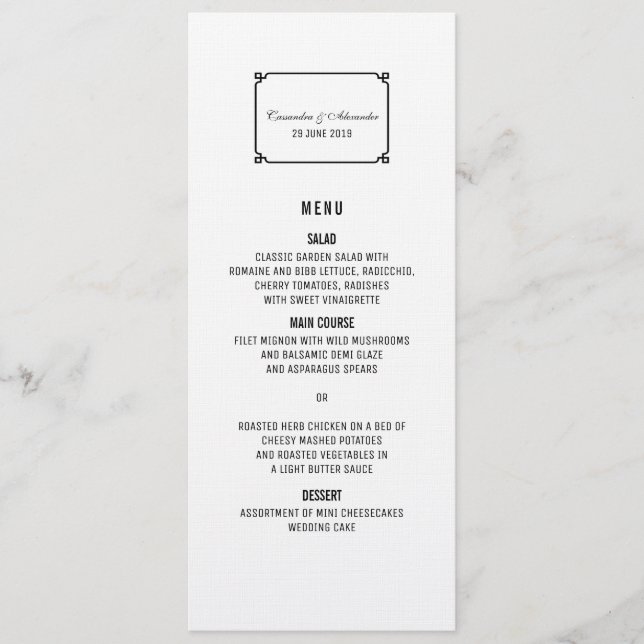 Menu chic noir de mariage de Deco (Devant)