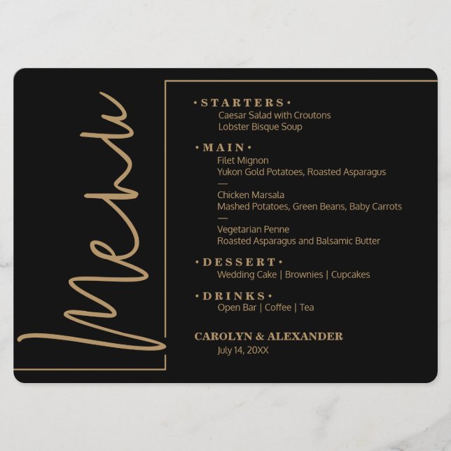 Menu Chic Noir et Or (Devant)