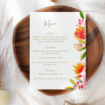 Menu Chic rose orange aquarelle Mariage de script Flora<br><div class="desc">Aquarelle rose et orange moderne Menu Mariage à script floral</div>