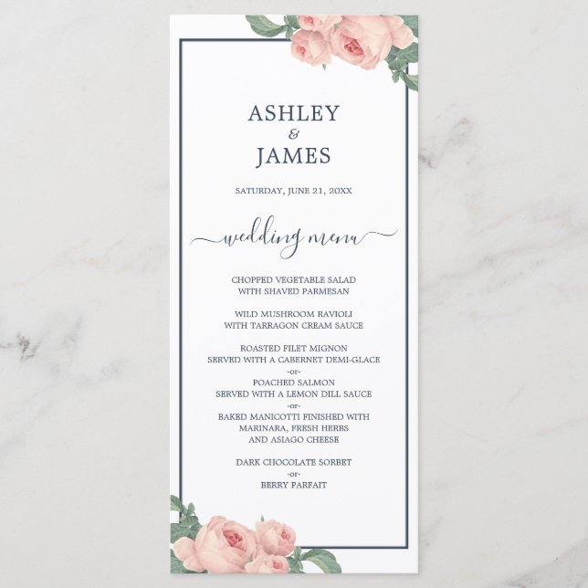 Menu Chic rose rose rose rose foncé Mariage (Devant)