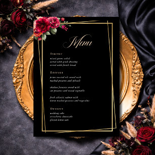 Menu chic rouge à fleurs mariage