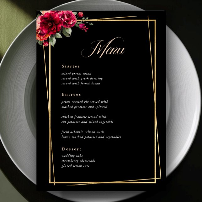 Menu chic rouge à fleurs mariage (Créateur téléchargé)
